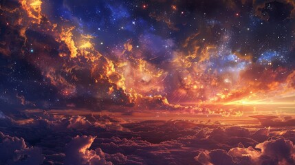 Fototapeta premium Stars and galaxies create a vibrant Day of the Dead sky background