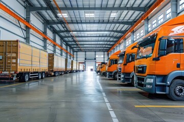 Fototapeta premium Logistics and Distribution semi-truck in front of a stack shipping containers, ideal for related to logistics, transportation, and distribution