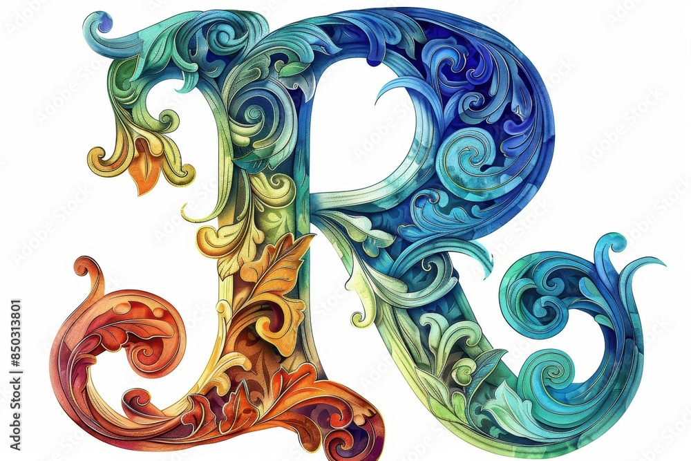 Fototapete an artistic illustration of the letter r creatively designed with intricate patterns and vibrant col