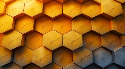 Honeycomb pattern with shades of yellows and browns, soft pastel hues, hd quality, digital rendering, smooth transitions, geometric precision, modern design, artistic composition, calming ambiance.