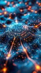 Futuristic glowing neural network representing artificial intelligence technology on circuit board