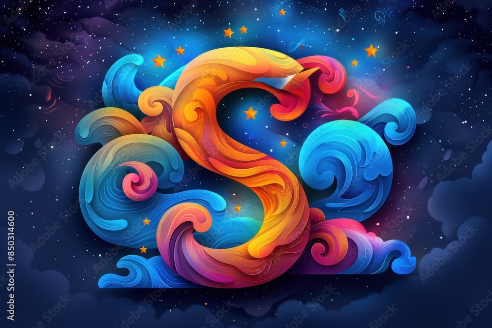 Fototapete a whimsical illustration of the letter s with playful elements like stars and swirls perfect for add