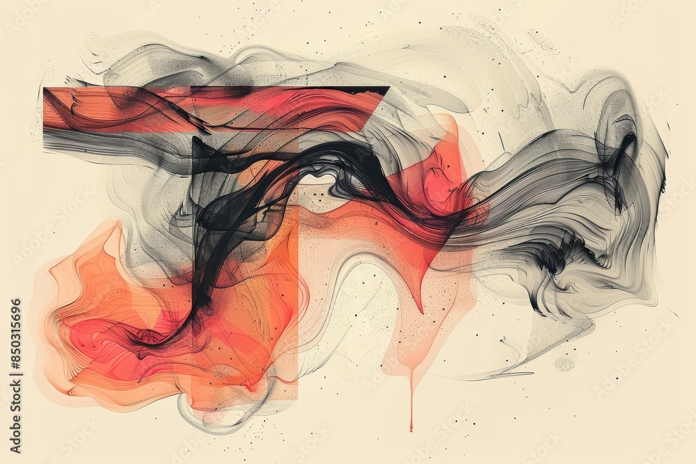 Fototapete an abstract illustration of the letter t created with fluid lines and organic shapes. this design is
