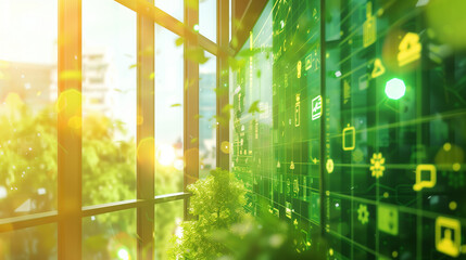 Green Tech Interface in a Modern Office