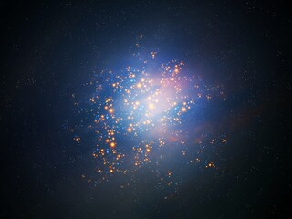 Cluster of stars and cosmic dust. Formation of young stars from interstellar gas. Beautiful...