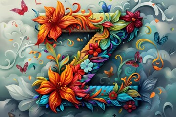 Fototapeta premium A vibrant illustration of the letter Z filled with lively colors and intricate details that make it stand out. This illustration adds energy and excitement to any project.