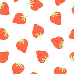 Strawberries on white background seamless pattern. It is suitable for decorations, tiles, packaging, wrapping and more.