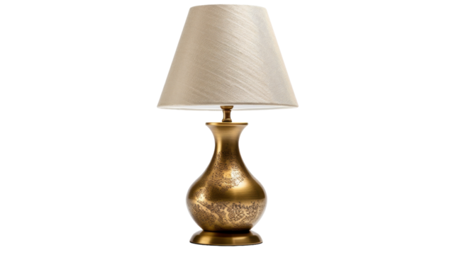 Brass Table Lamp With White Linen Shade
