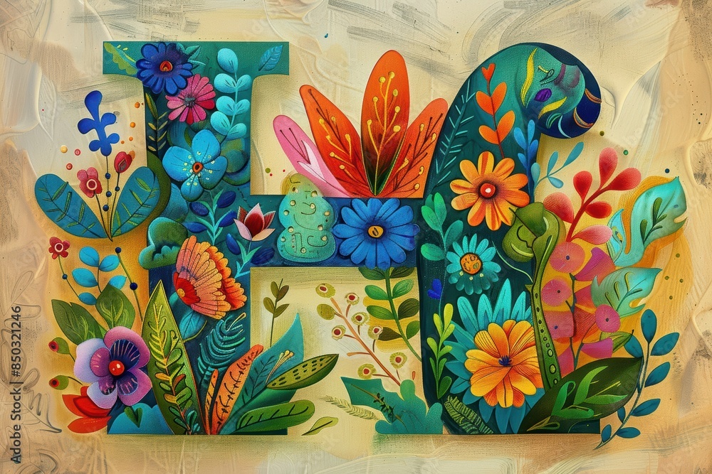 Fototapete a vibrant illustration of the letter h featuring a whimsical and colorful design that captures the e
