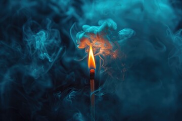 Flames burning and smoke, dark background