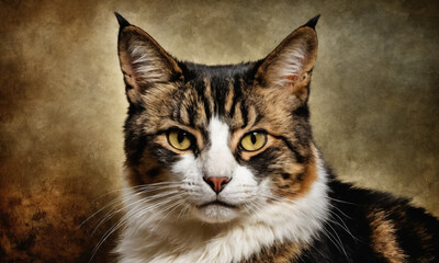 Obraz premium Fantasy Illustration of a cat. Digital art style wallpaper background.