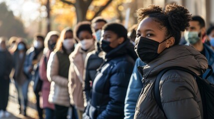 Lots of Children Waiting at the Bus Stop