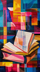 Book lovers day concept styled with bold, vibrant colors and abstract geometric shapes