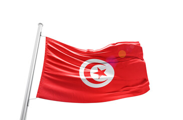 Tunisia national flag waving isolated on white background with clipping path.