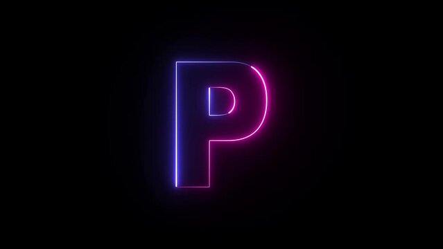 Animated neon letter P. Two-color looping trendy glowing neon alphabet letter P. Educational concept with neon letter