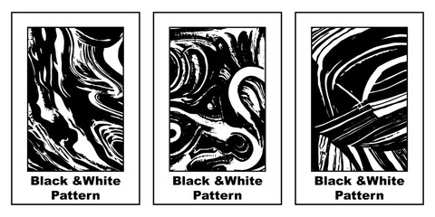 Fototapeta premium Set of 3 Abstract black and white pattern. For use in graphics. Minimalist illustration for printing on wall decorations