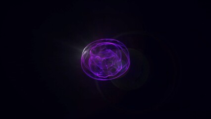 Abstract energy sphere of particles and waves of magical glow on a dark background