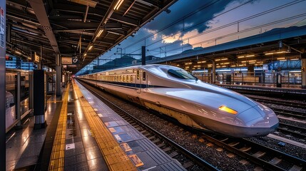 Obraz premium The fast train is transiting at a stopping station. modern electric train