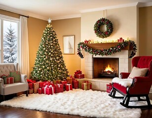 Elegant modern living room interior design for Christmas Day
