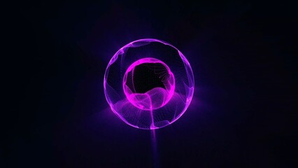 Abstract energy sphere of particles and waves of magical glow on a dark background
