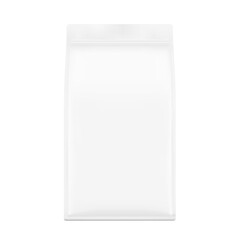 Vertical flat bottom gusset bag with zip lock mockup for food, sport nutrition. Front view. Vector illustration isolated on white background. Can be use for template your design. EPS10.