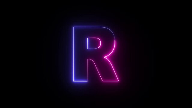 Animated neon letter R. Two-color looping trendy glowing neon alphabet letter R. Educational concept with neon letter