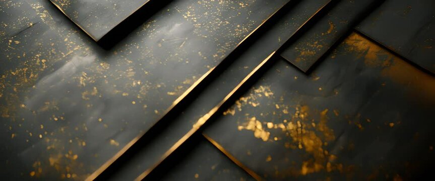 Black and gold layered metal sheets, minimalist texture
