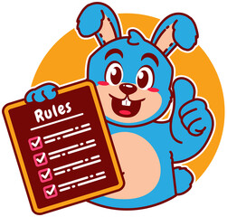 A Cartoon Rabbit carries a Rule Board