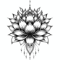 Fototapeta premium beautiful lotus flower on a white background black and white vector illustration in tattoo style