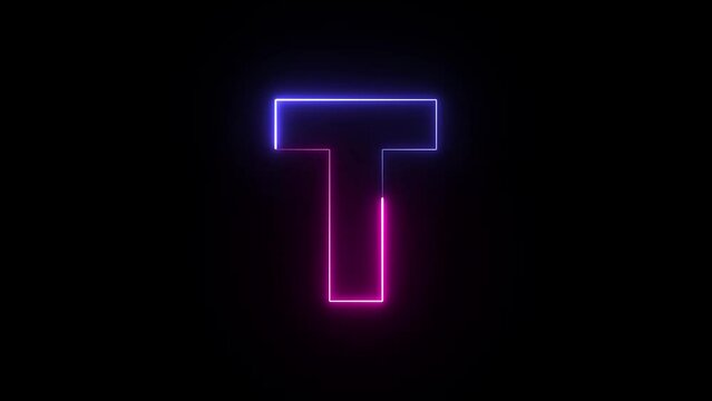 Animated neon letter T. Two-color looping trendy glowing neon alphabet letter T. Educational concept with neon letter