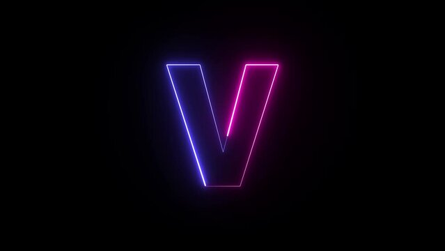 Animated neon letter V. Two-color looping trendy glowing neon alphabet letter V. Educational concept with neon letter