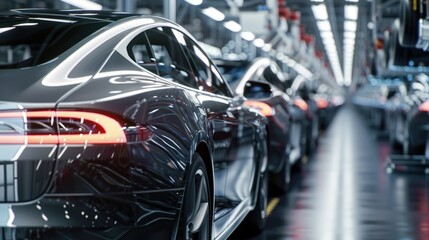 Obraz premium Photo of automobile production line. Welding car body. Modern car assembly plant. Auto industry. High-tech factory