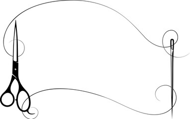 Seamstress needle and thread and scissors, frame sign for sewing salon