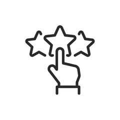Hand selecting stars, linear style icon. rating, review, or feedback. Editable stroke width.