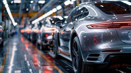 Obraz premium Photo of automobile production line. Welding car body. Modern car assembly plant. Auto industry. High-tech factory