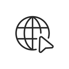 Global communication, linear style icon. Globe with a pointer, online or global communication. Editable stroke width.