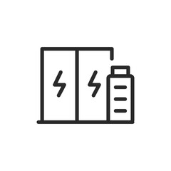 Battery energy storage, linear style icon. Energy storage system. Editable stroke width
