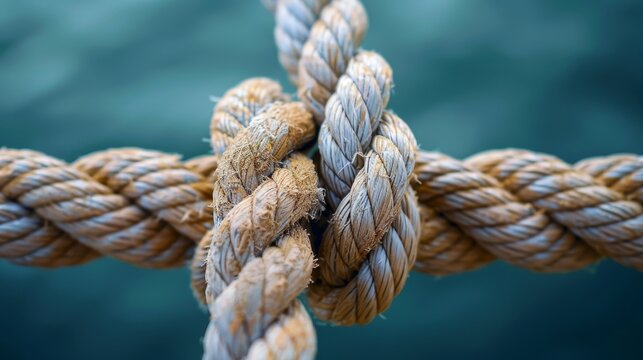 Detailed artistic depiction of multiple ropes interlinked, symbolizing unity and joint effort in a business environment