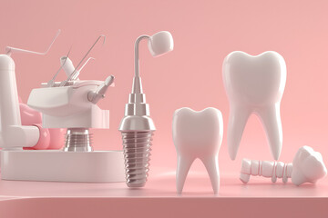 Dentist and instruments teeth dental background,
Podium product stand with White teeth
