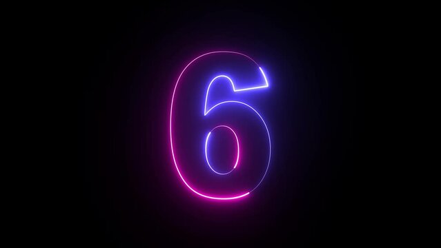 Animated neon number 6. Two-color looping trendy glowing neon numeric number six. Educational mathematics concept with neon letter