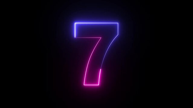 Animated neon number 7. Two-color looping trendy glowing neon numeric number seven. Educational mathematics concept with neon letter