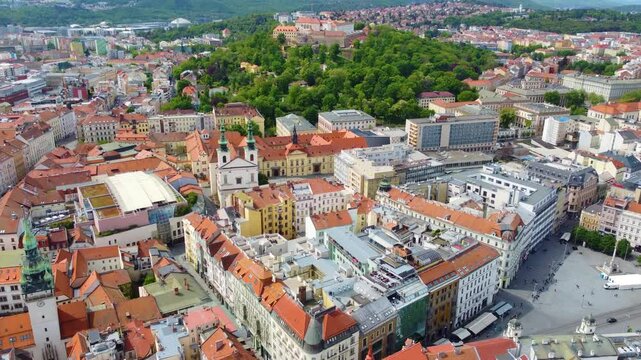 Panoramic aerial view of Ostrava city center with its beautiful architecture in Czech Republic.