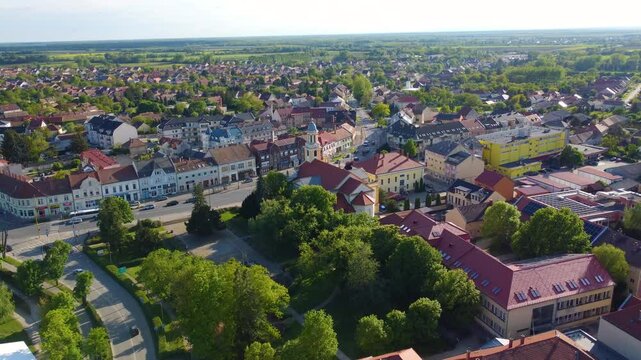 The amazing ancient town Kapuvar, Hungary with its aerial view from above