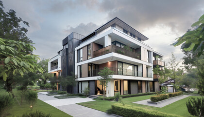 Projet d'architecte d'une belle résidence moderne dans un environnement vert et naturel