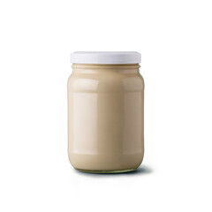 A jar filled with creamy peanut butter on a transparent, white background, perfect png image