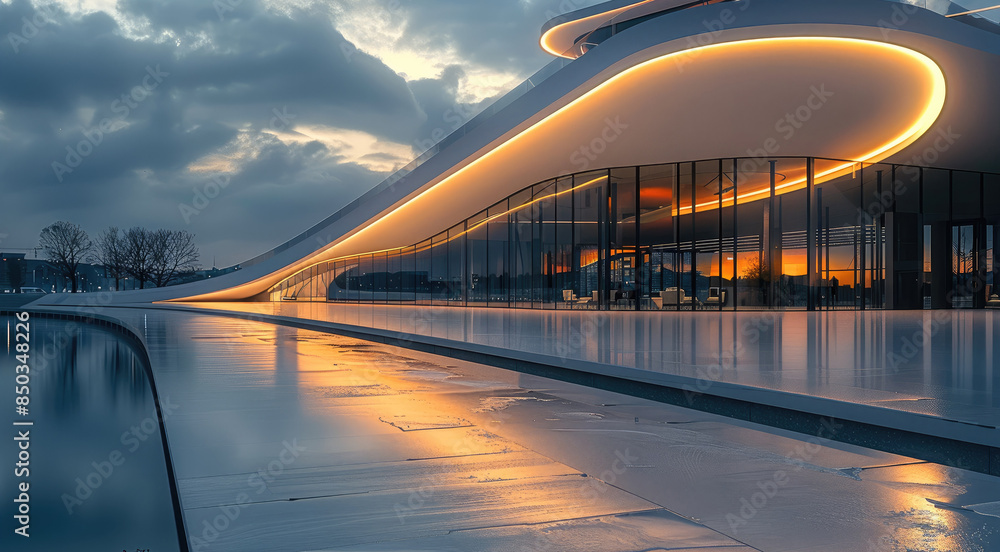 Poster a great representation of external architectural lighting using modern led lighting in europe. gener
