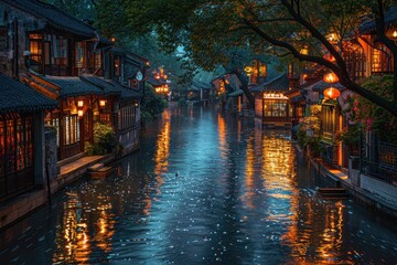 Fototapeta premium Ancient towns in China, at night