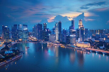 Obraz premium modern cityscape with towering skyscrapers, reflecting a vibrant and dynamic urban environment