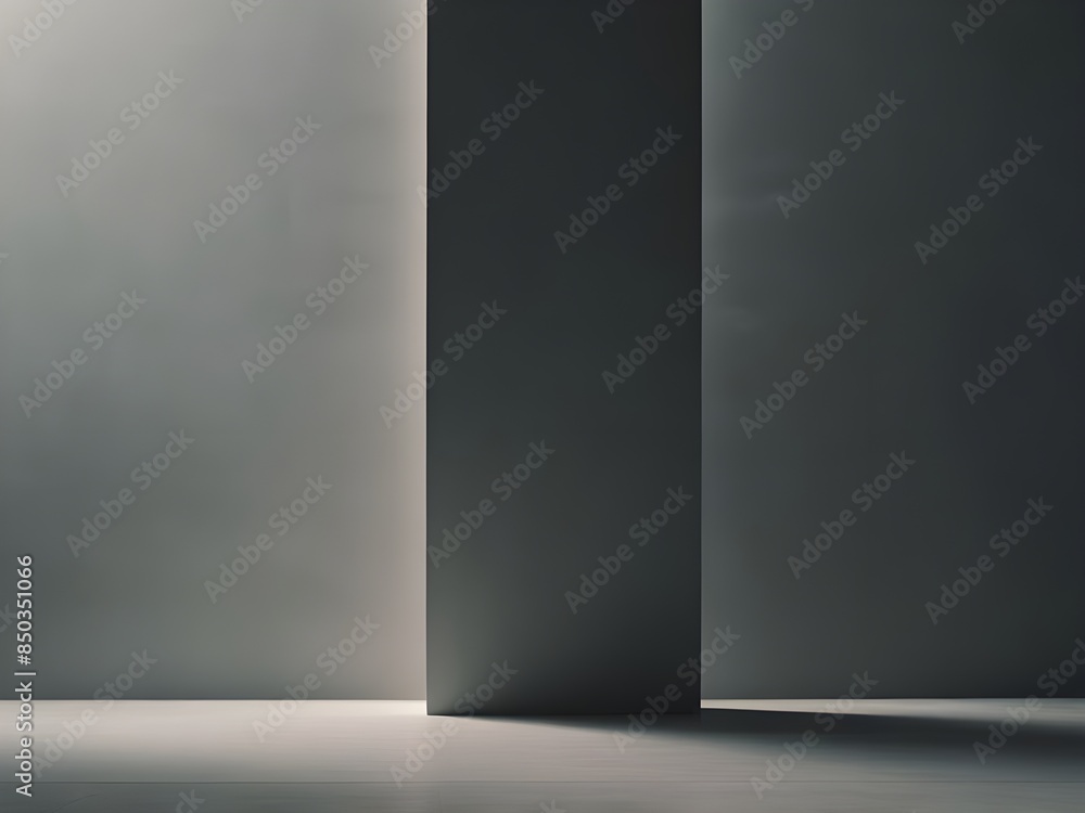 Poster an empty room with two tall columns in the middle, open door with light