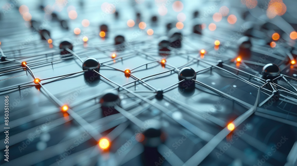Fototapete Blockchain technology abstract background with interconnected nodes and data streams, representing the secure and transparent nature of digital transactions. Generative AI.